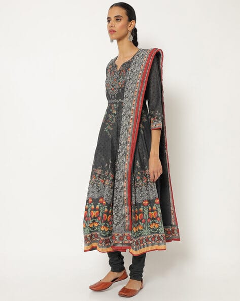Floral Print Anarakali Kurta Suit Set view 2