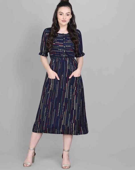 Printed Midi A-line Dress