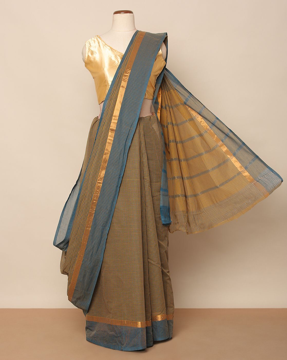 Buy Manvi Traditional Light Gold South Indian Cotton Saree ( Gold )  (MSCAS1003) at Amazon.in