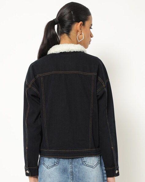 black jean jacket with fur inside