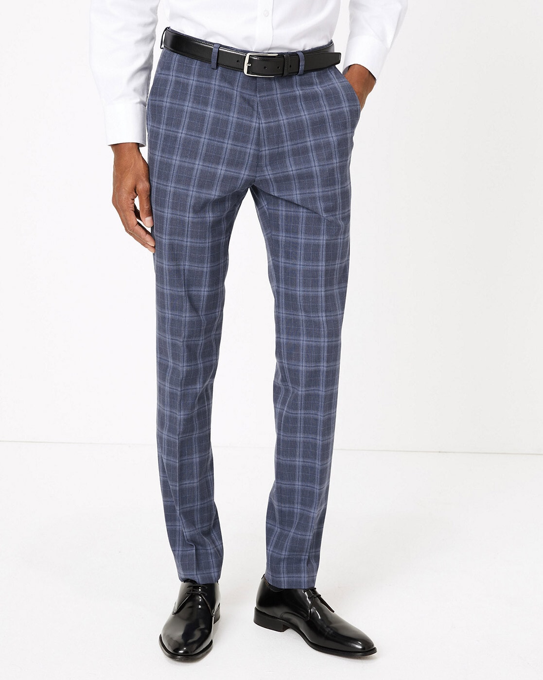 Blue Women Red Checked Joggers Trousers