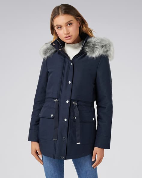 Womens navy hooded coat Clearance