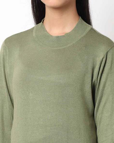 olive green crew neck sweater women's