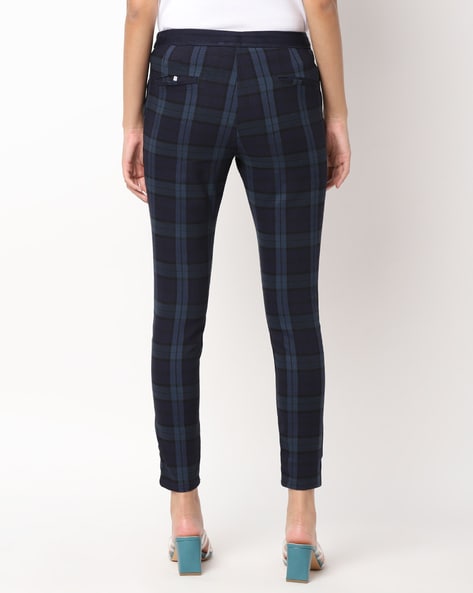 navy blue plaid pants womens