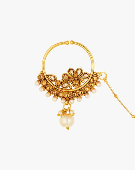 Buy Peora Traditional Gold Plated Dulhan Nose Ring Nathiya with Long Chain  Bridal Women Jewellery - Valentines Gift for Her at Amazon.in