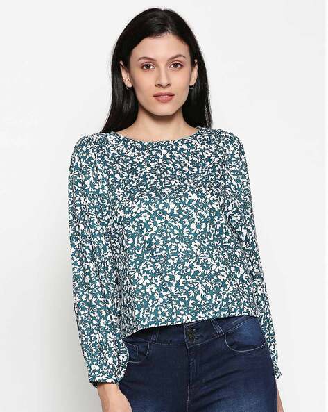 People by Pantaloons Teal Blue Printed Top