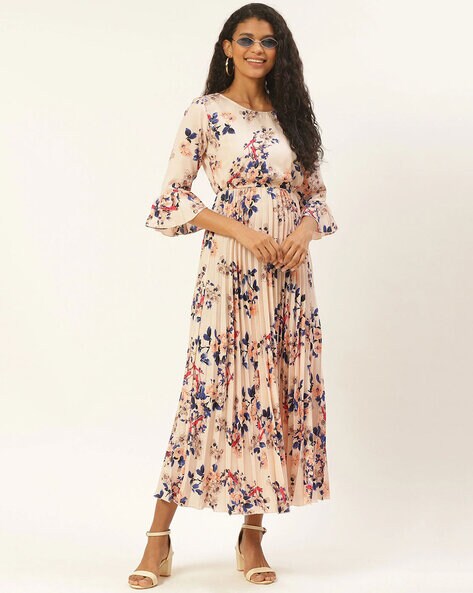 Floral Print Bell Sleeves Gown Dress