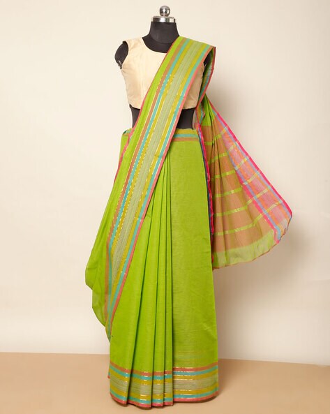 YELLOW CHIRALA SICO SAREE WITH STRIPES - Loomfolks