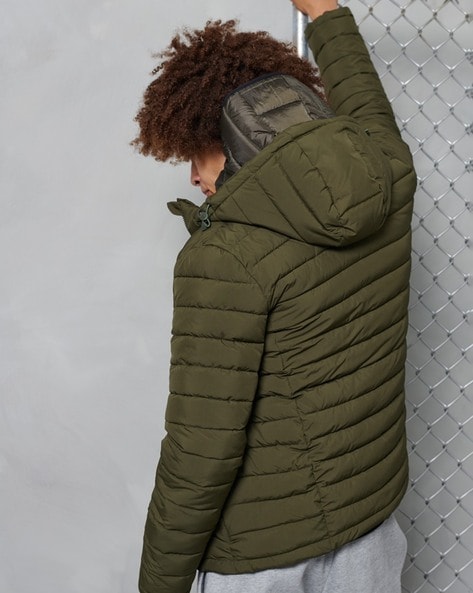 hooded padded double zip up parka coat