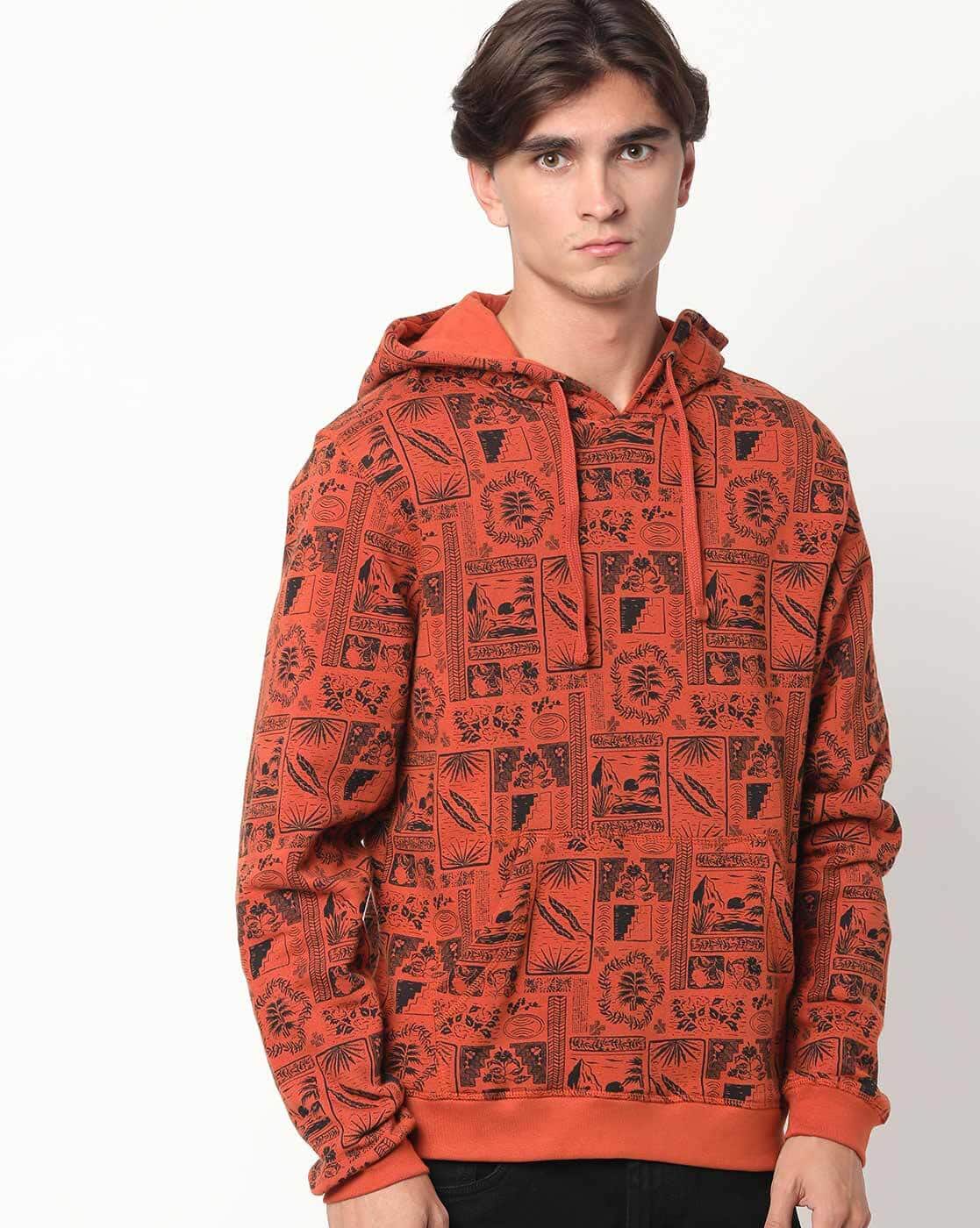 men orange sweatshirt