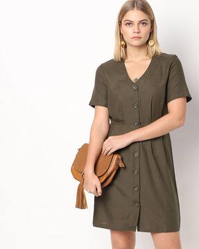 olive button down dress