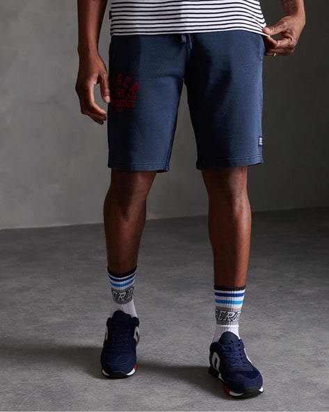 Men's New Reebok EL Logo Long Cotton Shorts Blue