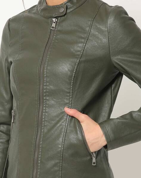 olive leather jacket womens