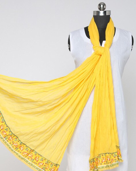 Crushed Dupatta with Floral Print Hem Price in India