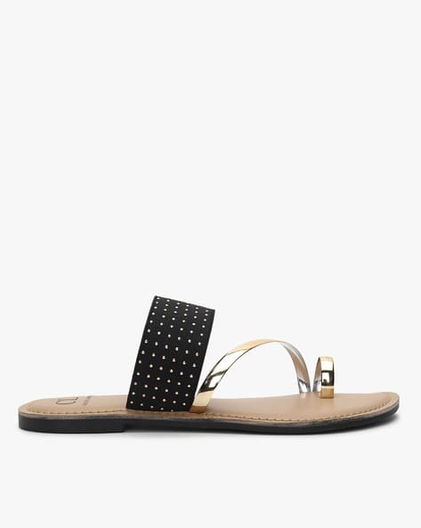 black toe ring flat sandals