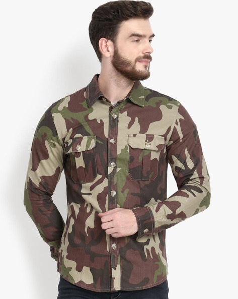 Men Fleece Army Military Camo Print 500 - Camo Green/Black