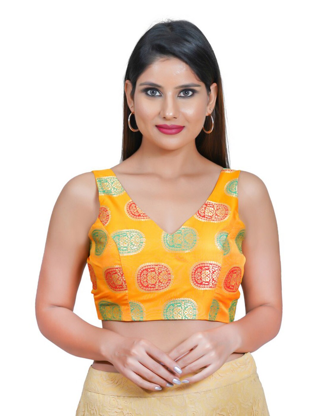 sleeveless yellow blouse