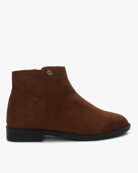 Textured Mid-Top Boots with Side Zipper