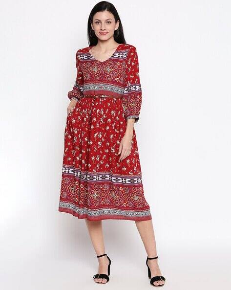 Floral Print Fit Flare Dress