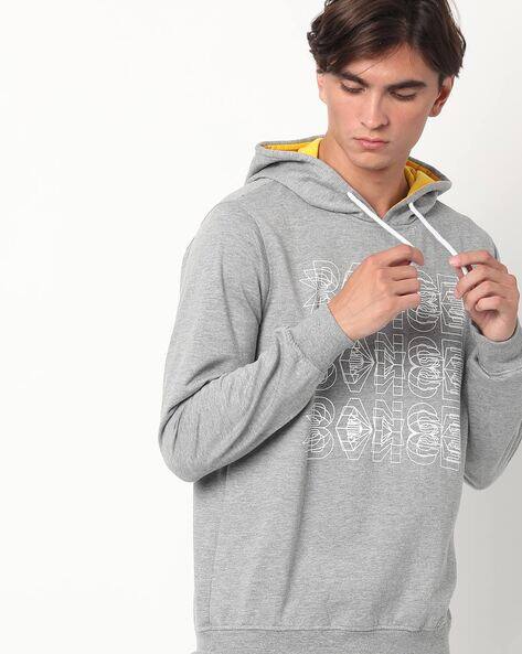Typographic Print Hoodie with Ribbed Hems