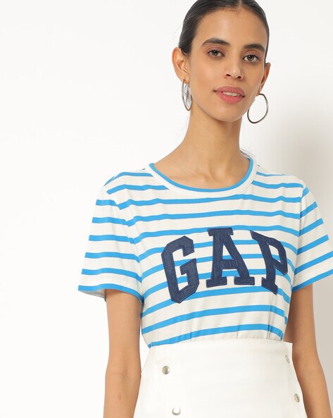 Striped Crew-Neck T-shirt with Branding