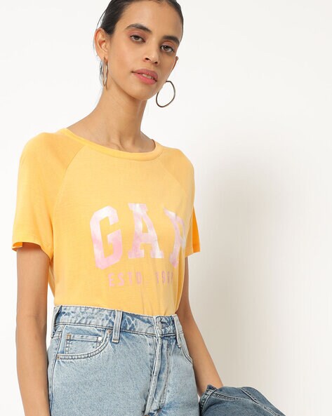 Brand Print Crew-Neck T-shirt with Raglan Sleeves