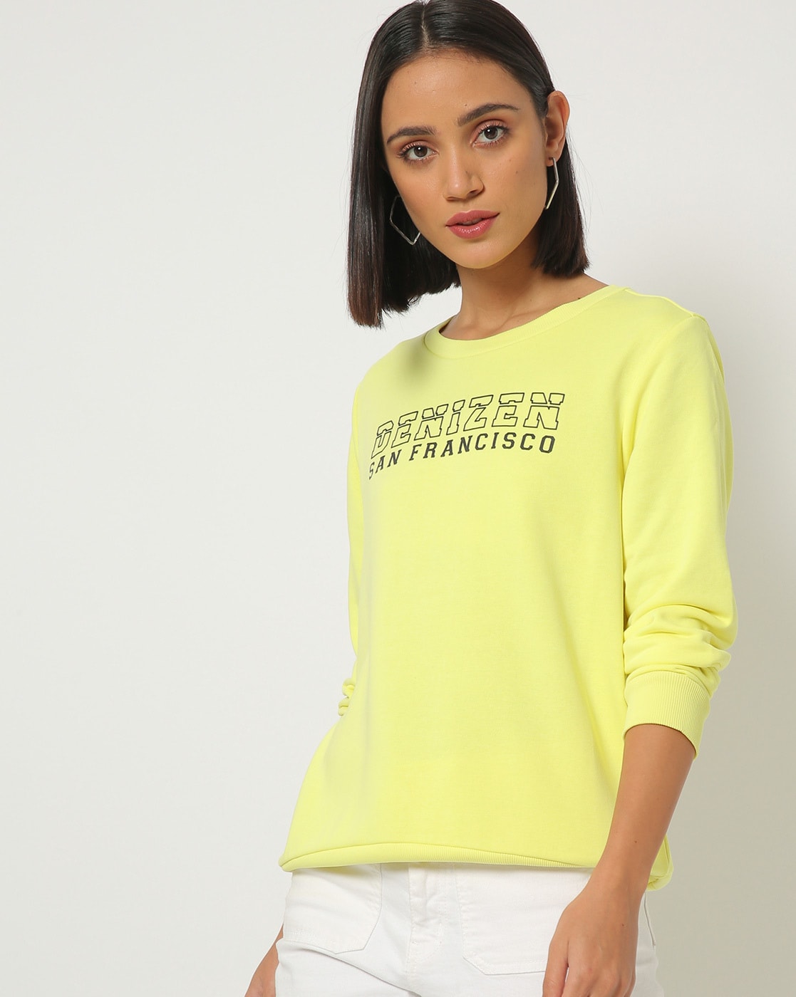 yellow crew neck sweatshirt womens