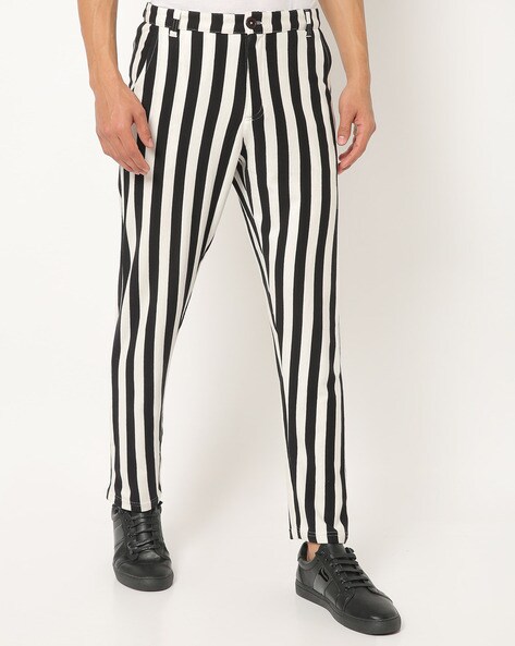 mens black trousers white stripe