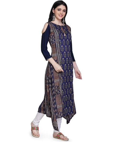 Designer Cold Shoulder Sky Blue Stitched Kurti | Kurti designs party wear,  Indian fashion dresses, Ikat dress