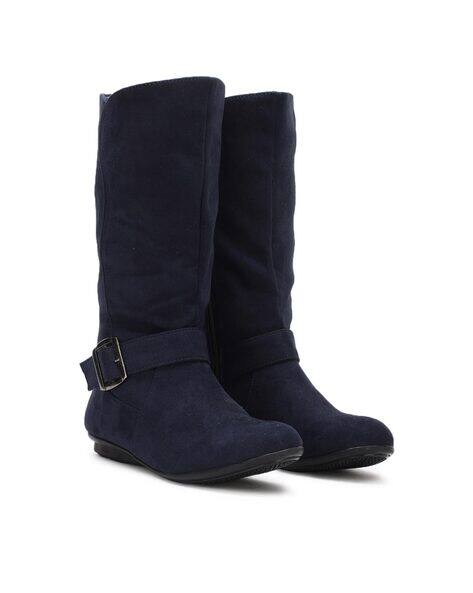 navy calf length boots