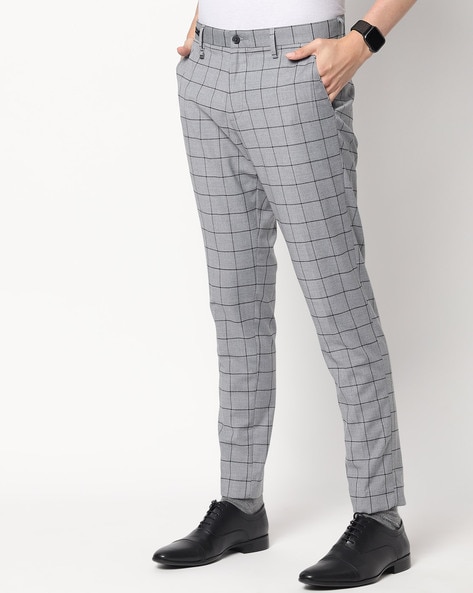 Shop WES Formals Grey Checkered CarrotFit Trousers Online  Westside
