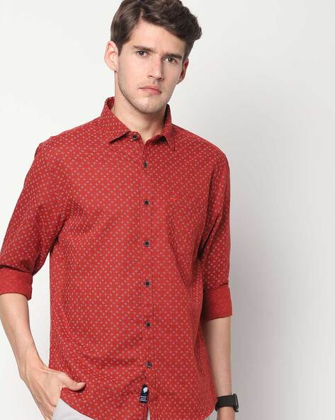 Micro Print Slim Fit Shirt with Patch Pocket