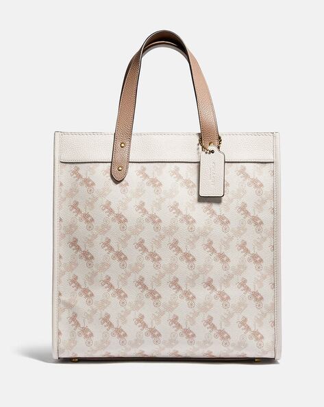 Buy Coach Field Tote with Horse & Carriage Print | Chalk White Color Women  | AJIO LUXE