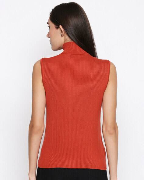 orange sleeveless turtleneck