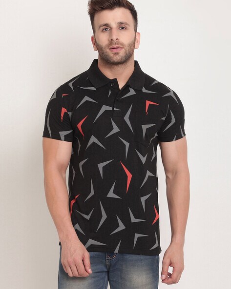 Printed Polo T-shirt with Patch Pocket