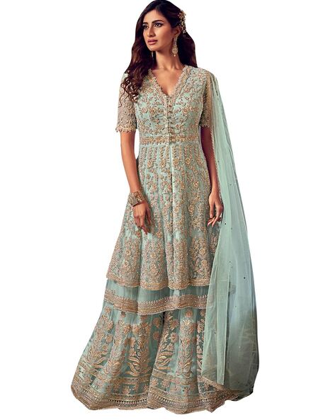 Net Embroidered Dress Material Price in India
