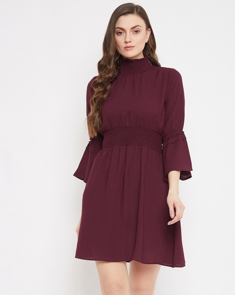 burgundy high neck dress