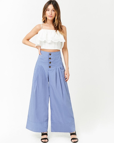 Buy FOREVER 21 Women White Pleated Pure Cotton Cargos Trousers - Trousers  for Women 18229488 | Myntra