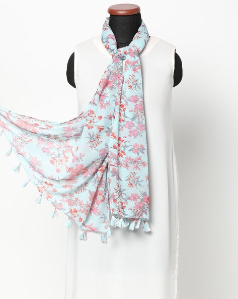 Floral Print Stole with Tasselled Hem Price in India