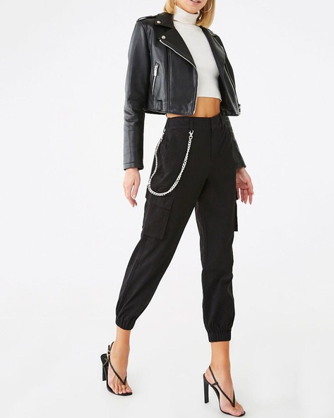 Bershka canvas utility cargo pants with chain in black  ASOS