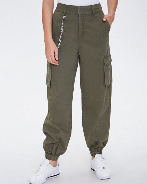 Refuge Womens Cargo Jogger Pants Green Stretch Relaxed Fit Flap Pockets S/P