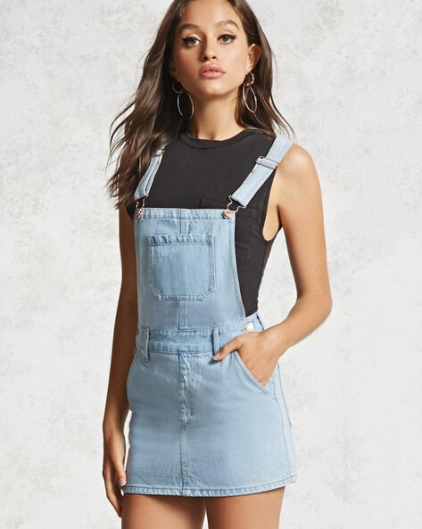 Ruvie Mini Dress Recycled Cotton Denim Dungaree Dress In, 46% OFF