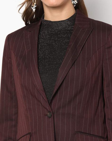Buy online Lapel Neck Striped Formal Blazer from blazers and coats