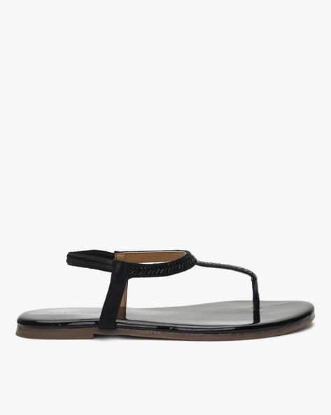 flat black t strap sandals