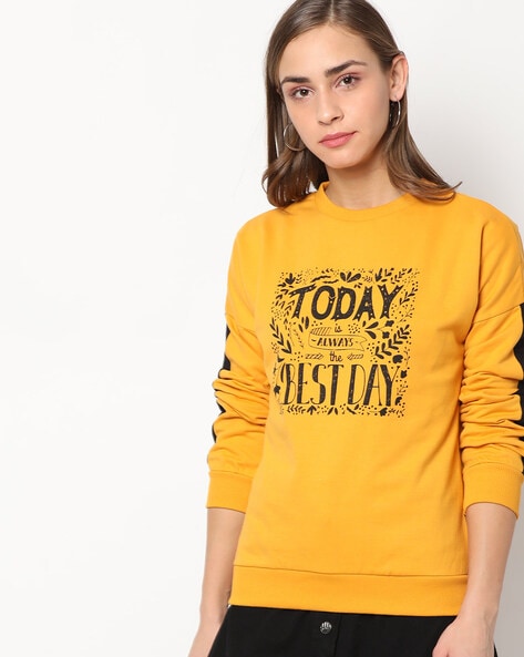 yellow crew neck sweatshirt womens