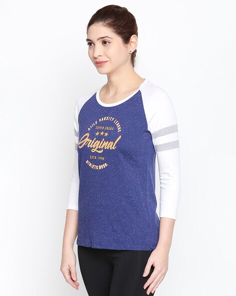 Ajile By Pantaloons Printed Women Round Neck Blue T-Shirt - Buy