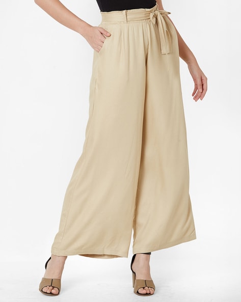 Army Green Solid Knot Paperbag Waist Wide Leg Pants – Wear.Style