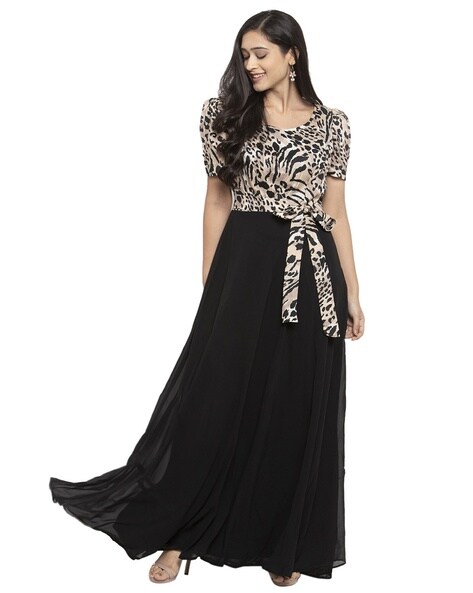 Animal Print Gown with Bow Detail