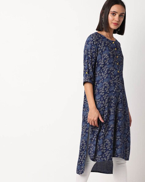 Printed Round-Neck Straight Kurta