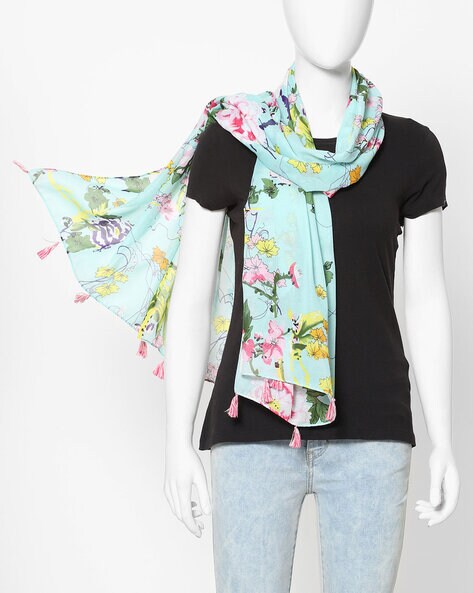 Floral Print Stole with Tasselled Hem Price in India